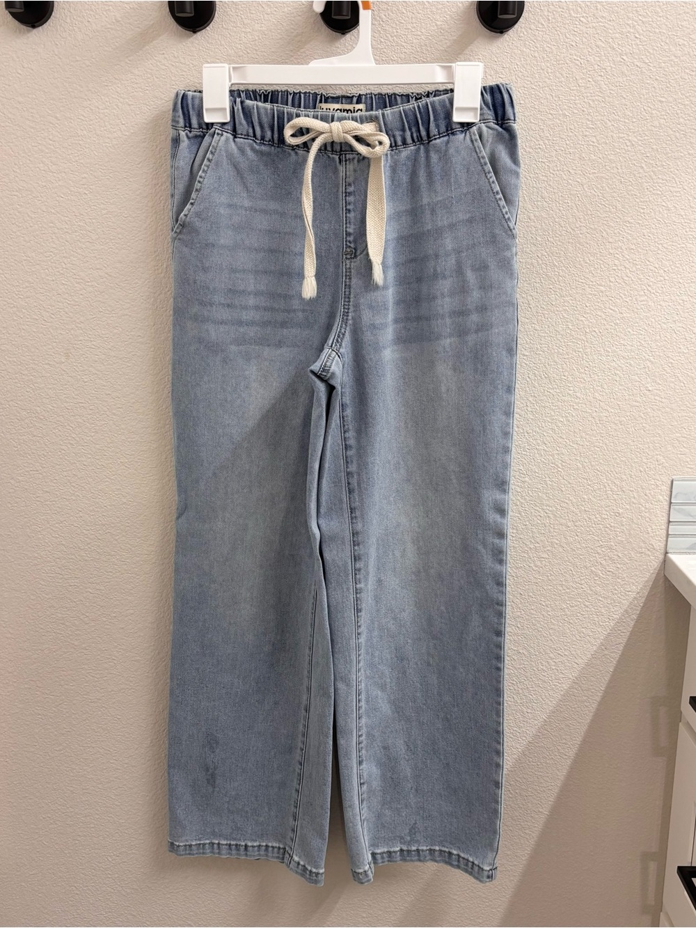 Light Blue Drawstring Waist Wide-Leg Jeans • Small